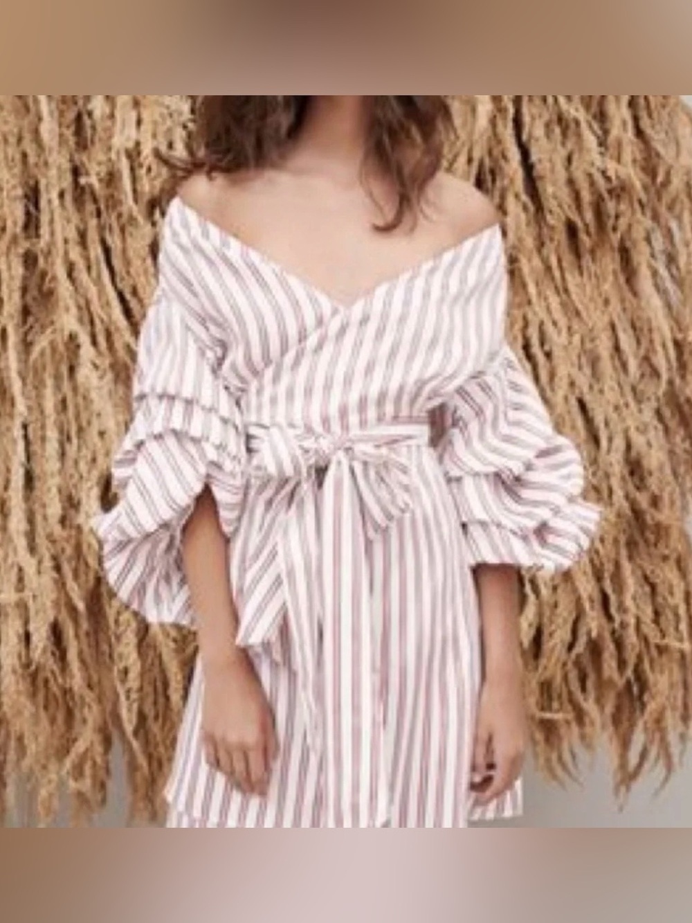 ALEXIS Maren Stripped Ruffle Puff Sleeve Bow Wrap Dress - Picture 3 of 11
